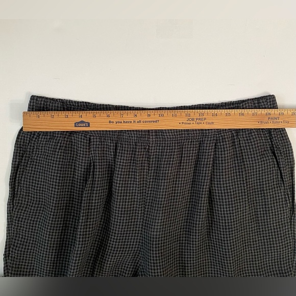 Eileen Fisher Puckered Organic Linen Tapered Ankle Pant in Black Check Size 1X - Picture 4 of 11